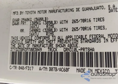 2021 Toyota Tacoma Trd Off-Road z USA, uszkodzony, nr VIN 3TYDZ5BN3MT003849